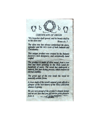 Olive thimbles - certificate
