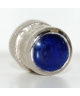 With navy-blue eye